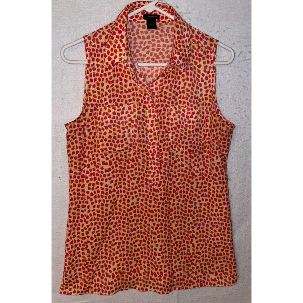Ann Taylor Women's S Sleeveless Button Front Top Lightweight Yellow Pink Satin